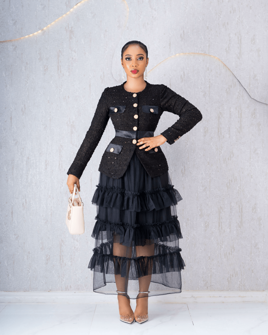 BLACK TWEED JACKET AND TULLE SKIRT